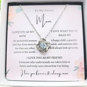 Love Knot silver pendant necklace in gift box, simulated diamond, Gift for Mom